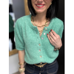 Gilet manches courtes col rond rose ou vert | Taille unique 36-42