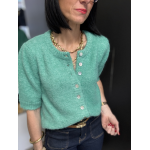 Gilet manches courtes col rond rose ou vert | Taille unique 36-42