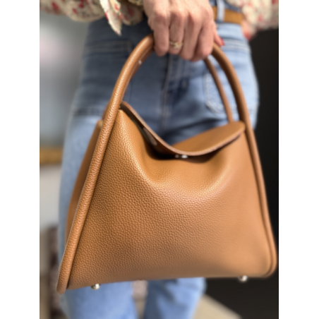 Sac en cuir camel ou beige  à rabat | Porté main et bandoulière