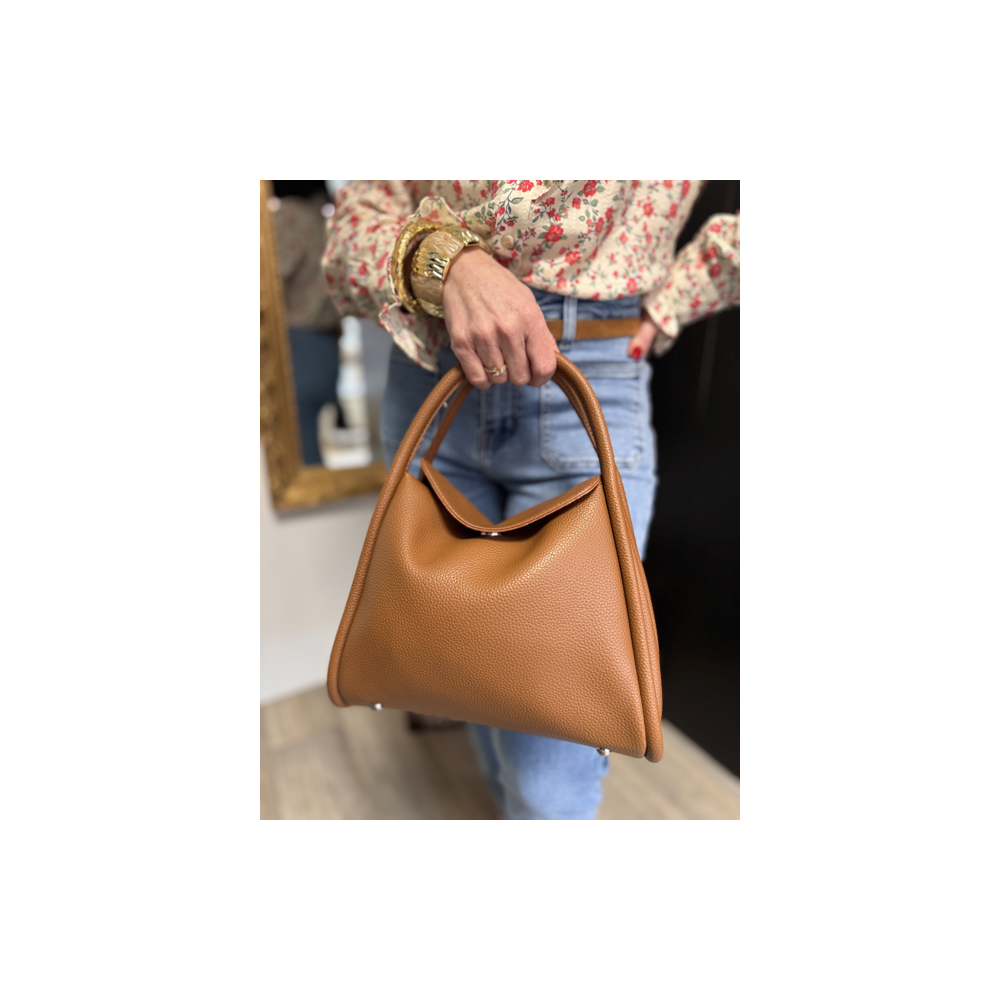 Sac en cuir camel ou beige  à rabat | Porté main et bandoulière