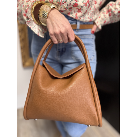 Sac en cuir camel ou beige  à rabat | Porté main et bandoulière