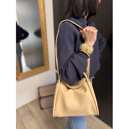 Sac en cuir camel ou beige  à rabat | Porté main et bandoulière