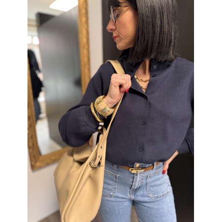 Sac en cuir camel ou beige  à rabat | Porté main et bandoulière