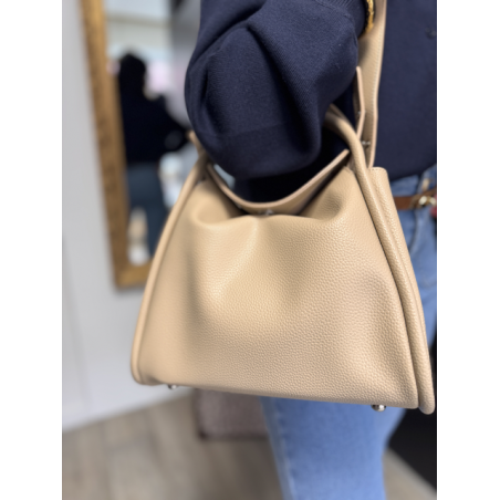 Sac en cuir camel ou beige  à rabat | Porté main et bandoulière