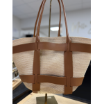 Sac cabas effet raphia avec détails cuir noir ou camel | Grand format shopping