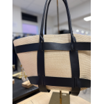 Sac cabas effet raphia avec détails cuir noir ou camel | Grand format shopping