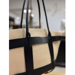 Sac cabas effet raphia avec détails cuir noir ou camel | Grand format shopping