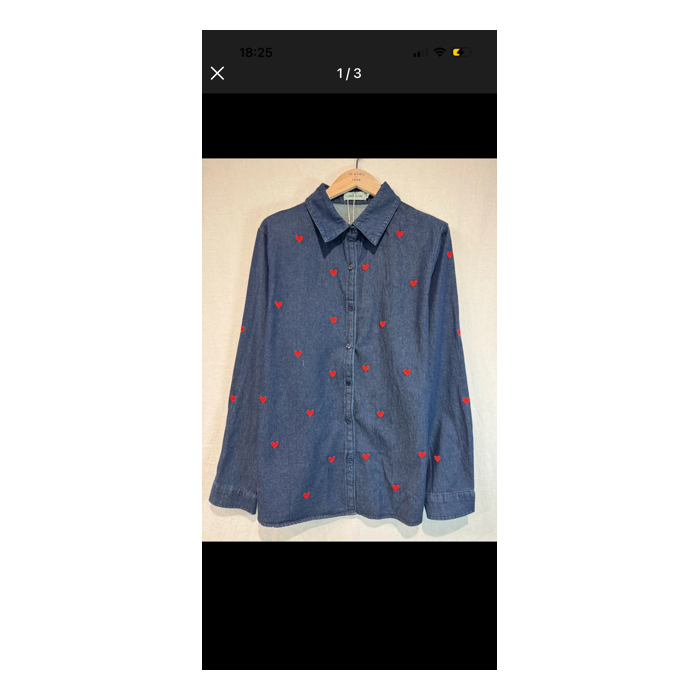 Chemise en jean cœurs rouges 100% coton | Style Plus XL à XXXL