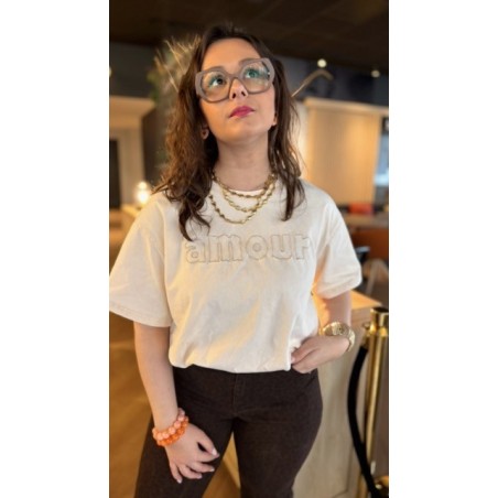 Tee-shirt Amour bleu, rose ou écru – Casual chic et féminin