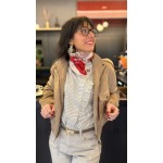 Chemise rayée beige col victorien – Élégance romantique