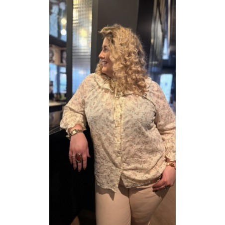 Chemise fleurie col Claudine style plus– Élégance romantique