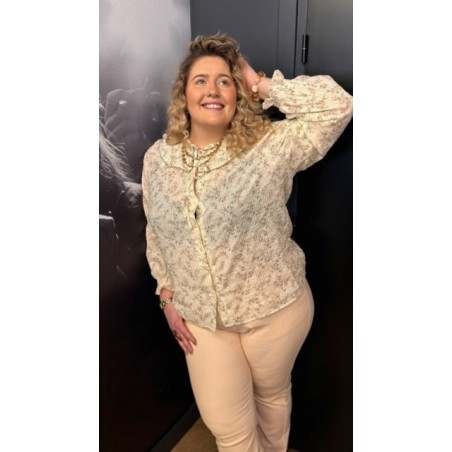 Chemise fleurie col Claudine style plus– Élégance romantique