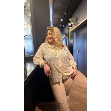Chemise fleurie col Claudine style plus– Élégance romantique