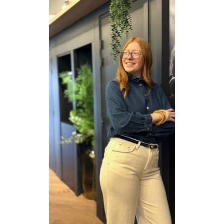 Chemise en jean col volanté – Denim féminin et tendance