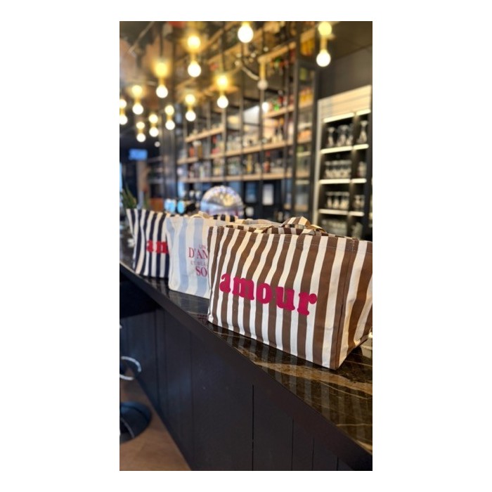 Sac cabas rayé message – Amour ou Soleil – Grand format été