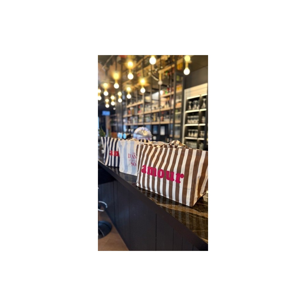 Sac cabas rayé message – Amour ou Soleil – Grand format été