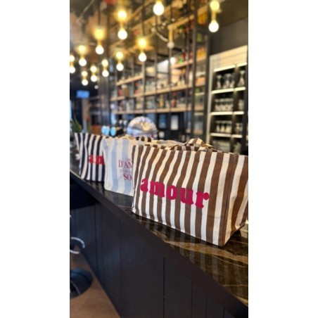 Sac cabas rayé message – Amour ou Soleil – Grand format été