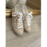Baskets toile fleurie femme | Semelle détail corde bohème