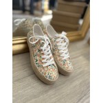 Baskets toile fleurie femme | Semelle détail corde bohème