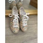 Baskets toile fleurie femme | Semelle détail corde bohème