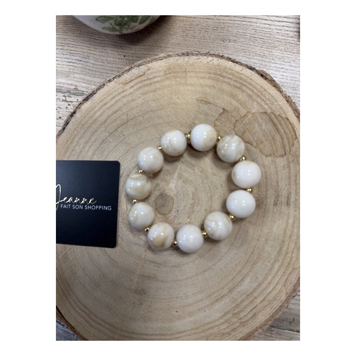 Bracelet boules beige en acier inoxydable – Élégance délicate