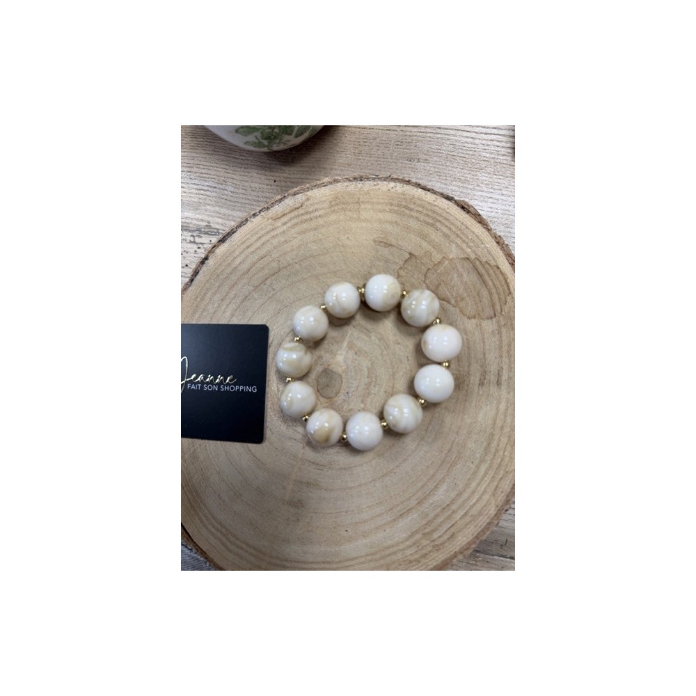 Bracelet boules beige en acier inoxydable – Élégance délicate