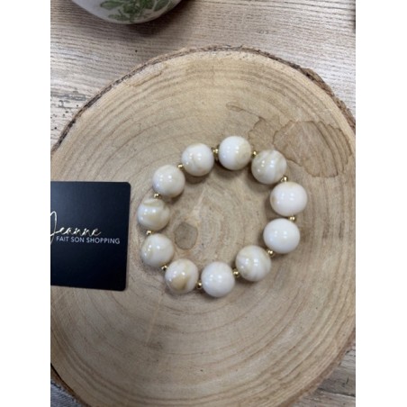 Bracelet boules beige en acier inoxydable – Élégance délicate