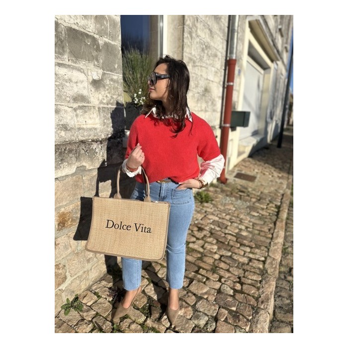 Pull sans manches rouge à lèvres femme – Maille élégante | Mademoiselle Jeanne