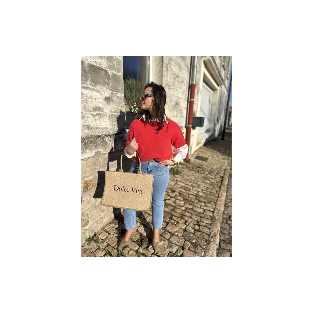 Pull sans manches rouge à lèvres femme – Maille élégante | Mademoiselle Jeanne