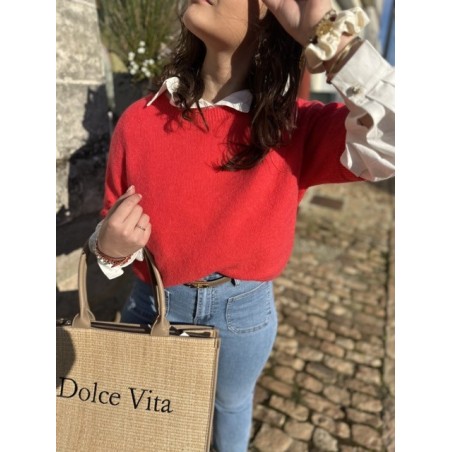 Pull sans manches rouge à lèvres femme – Maille élégante | Mademoiselle Jeanne