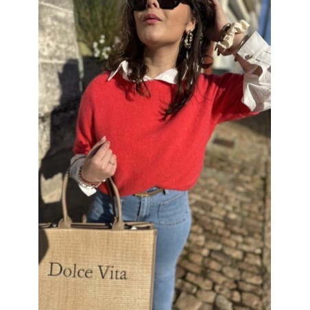 Pull sans manches rouge à lèvres femme – Maille élégante | Mademoiselle Jeanne