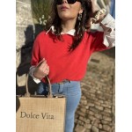 Pull sans manches rouge à lèvres femme – Maille élégante | Mademoiselle Jeanne