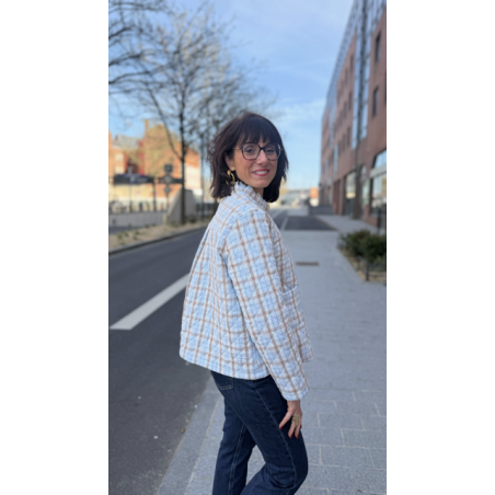 Veste à carreaux Ernest marron et bleu – Veste femme chic | Mademoiselle Jeanne
