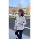 Veste à carreaux Ernest marron et bleu – Veste femme chic | Mademoiselle Jeanne