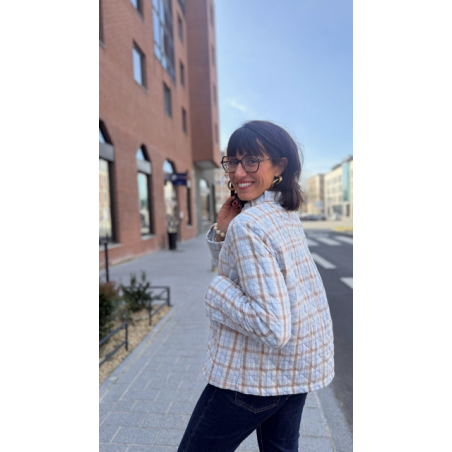 Veste à carreaux Ernest marron et bleu – Veste femme chic | Mademoiselle Jeanne