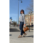 Veste rayée bleu et blanc col victorien – Élégance et charme féminin