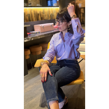 Chemise rayée bleu et rouge – “Paris mon amour”