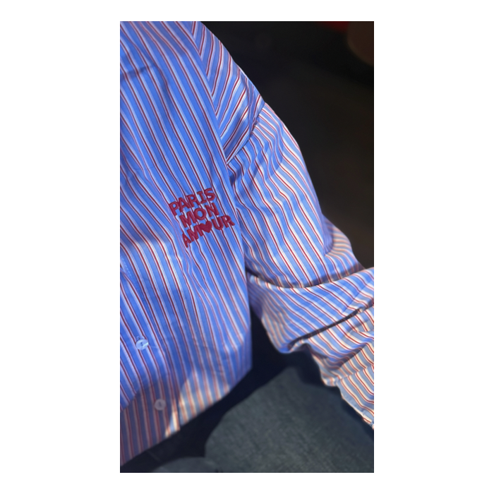 Chemise rayée bleu et rouge – “Paris mon amour”