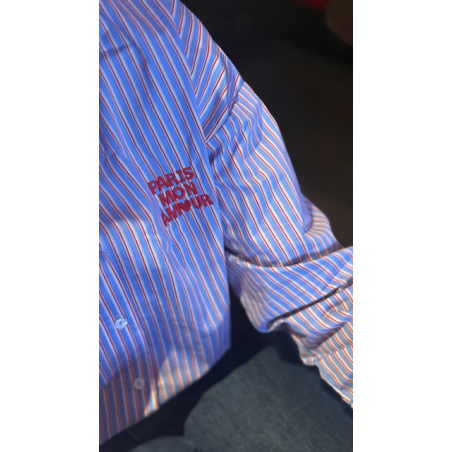 Chemise rayée bleu et rouge – “Paris mon amour”