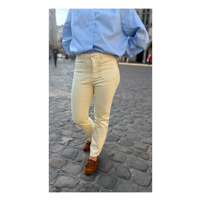 Jean beige/jaune/brut femme à poches devant – Tendance | Melle Jeanne