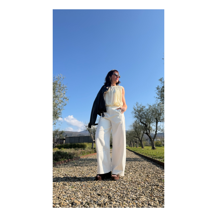 Pantalon ballon taille haute femme – Beige ou blanc | Melle Jeanne