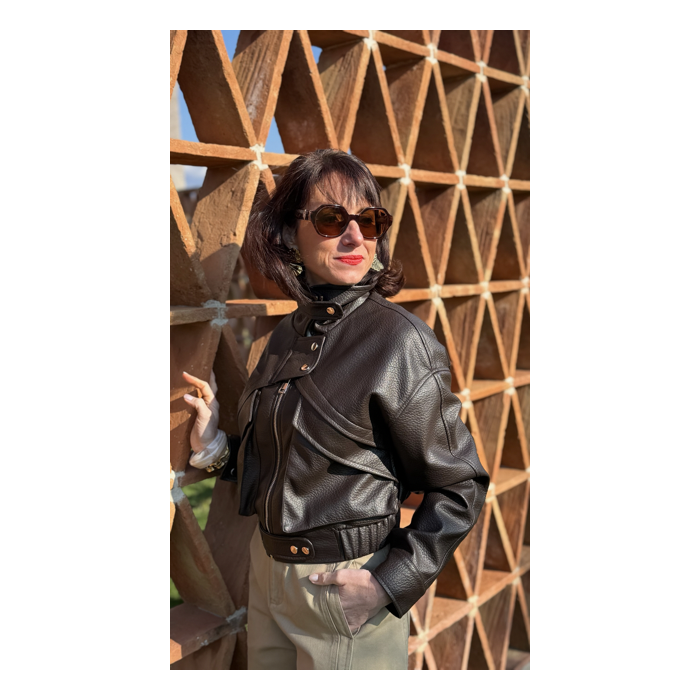Bomber cuir marron femme – Veste courte tendance | Melle Jeanne