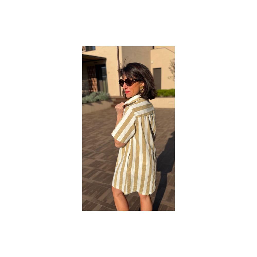 Robe jean rayée femme – Coupe droite beige ou marron | Melle Jeanne