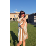 Robe jean rayée femme – Coupe droite beige ou marron | Melle Jeanne