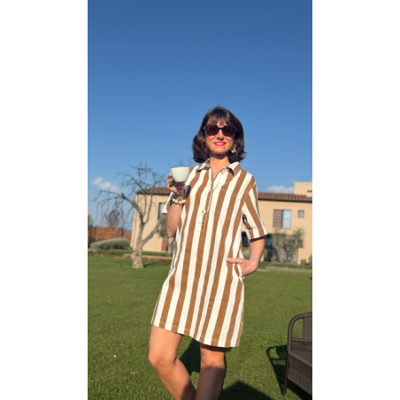 Robe jean rayée femme – Coupe droite beige ou marron | Melle Jeanne