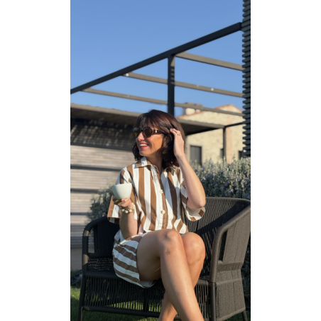 Robe jean rayée femme – Coupe droite beige ou marron | Melle Jeanne