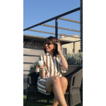 Robe jean rayée femme – Coupe droite beige ou marron | Melle Jeanne