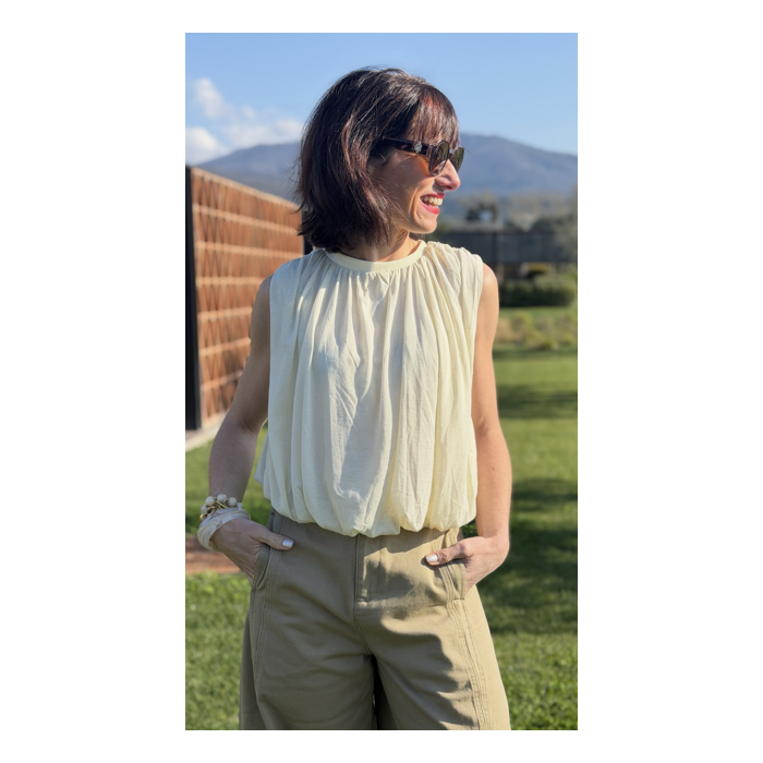 Tee-shirt blouse jaune pâle femme – Effet voile doublé | Melle Jeanne