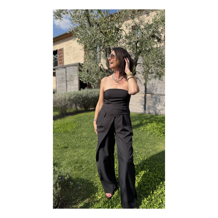 Combinaison bustier noire femme – Coupe asymétrique | Melle Jeanne
